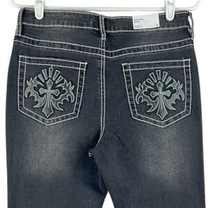 Rue 21 Womens Ultimate Stretch Black Denim Jeans Size 10 Distressed Boot Cut NWT